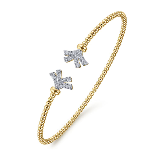 14K Yellow Gold Bujukan Split Cuff Bracelet with Diamond Pav¿ª Fan Caps
