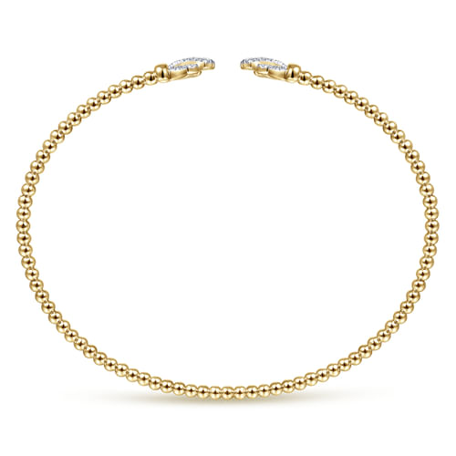 14K Yellow Gold Bujukan Split Cuff Bracelet with Diamond Pav¿ª Fan Caps