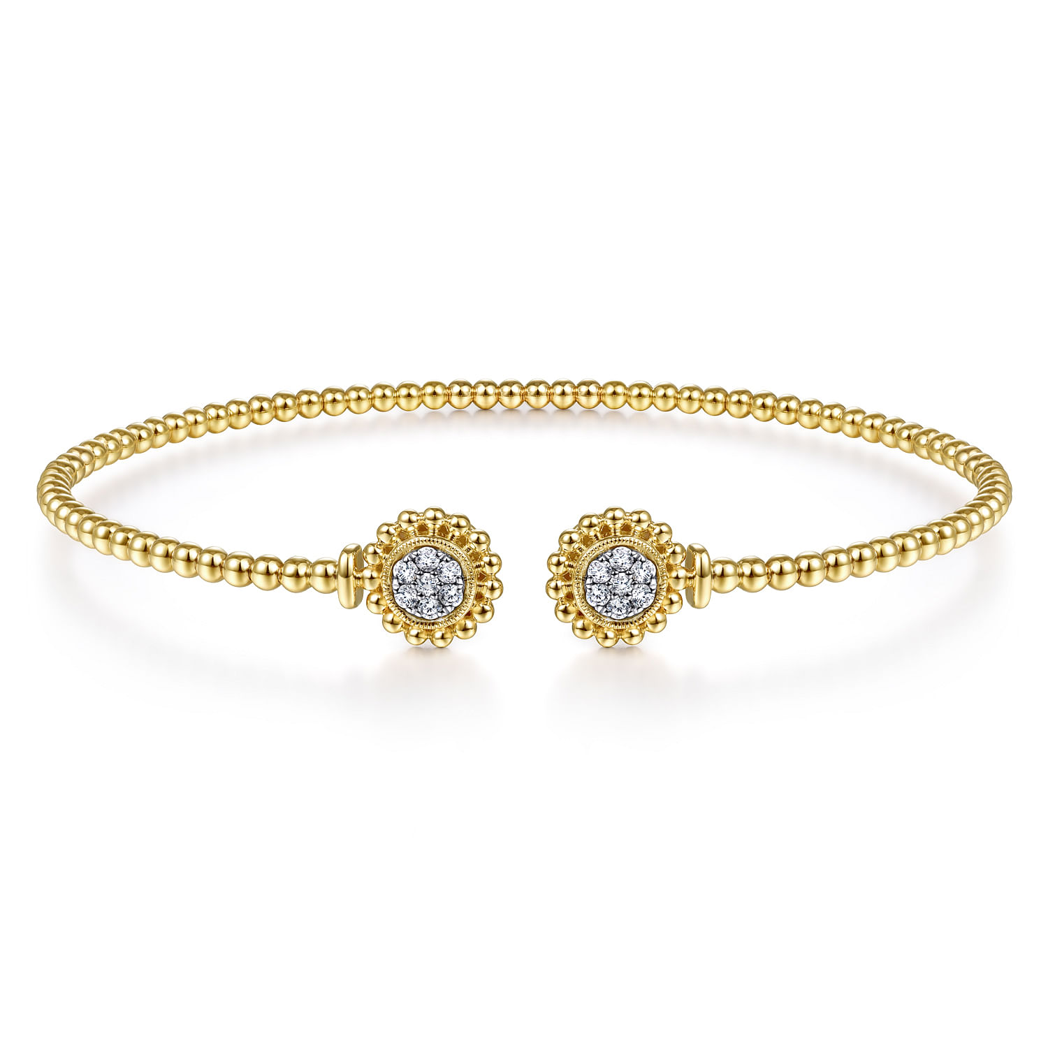 14K Yellow Gold Bujukan Split Cuff Bracelet with Diamond Pavé Flower Caps