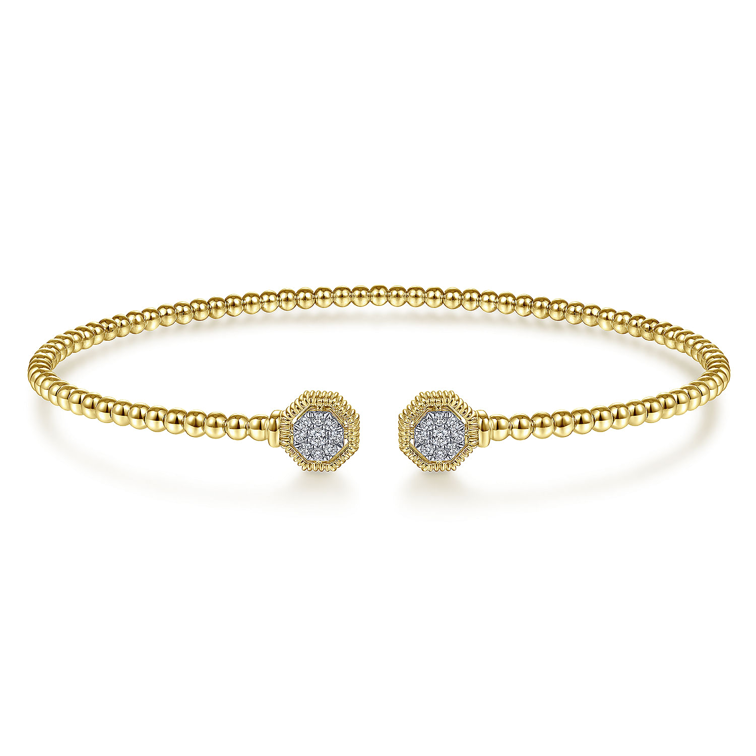 14K Yellow Gold Bujukan Split Cuff Bracelet with Diamond Pavé Hexagon Caps