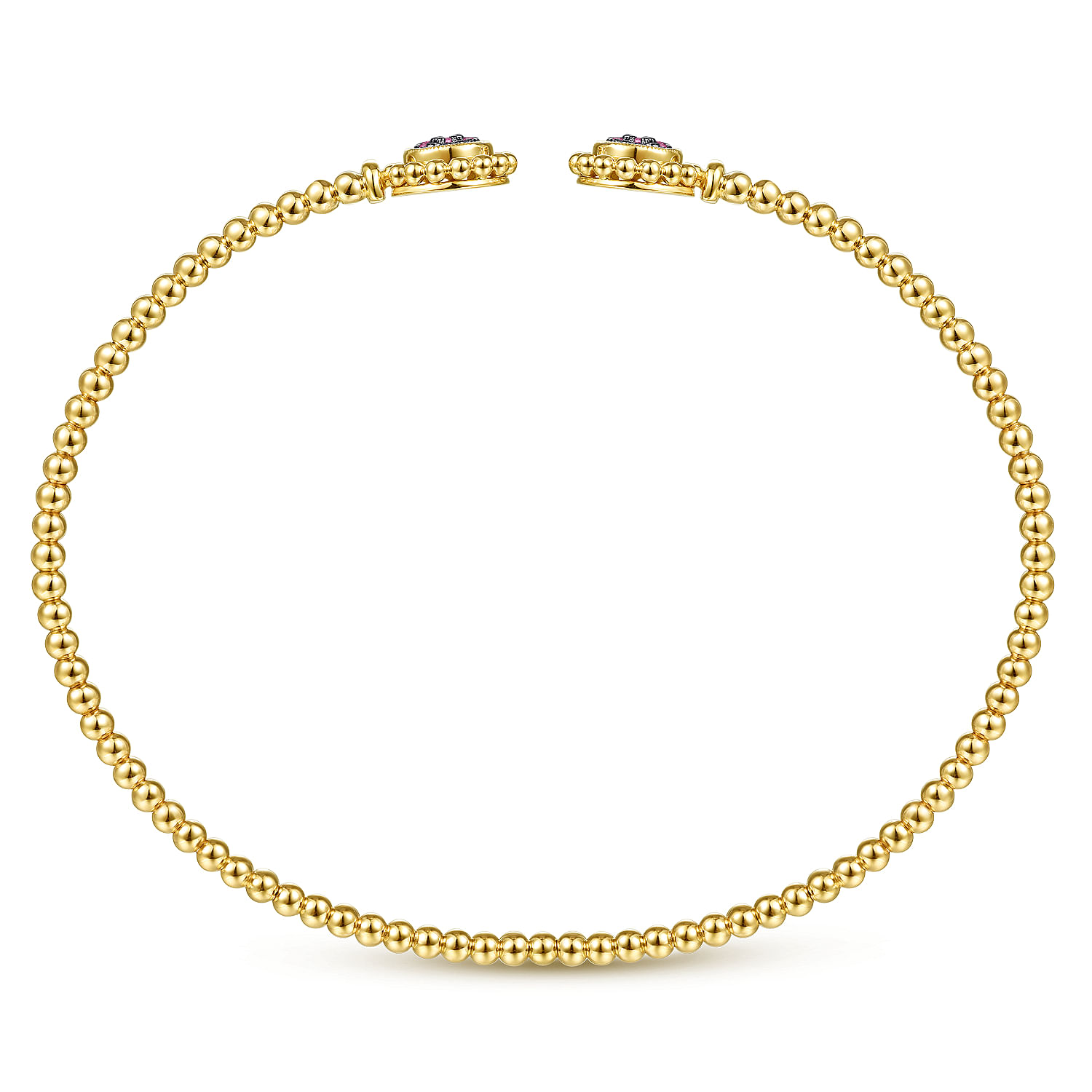 14K Yellow Gold Bujukan Split Cuff Bracelet with Ruby Pavé Flower Caps