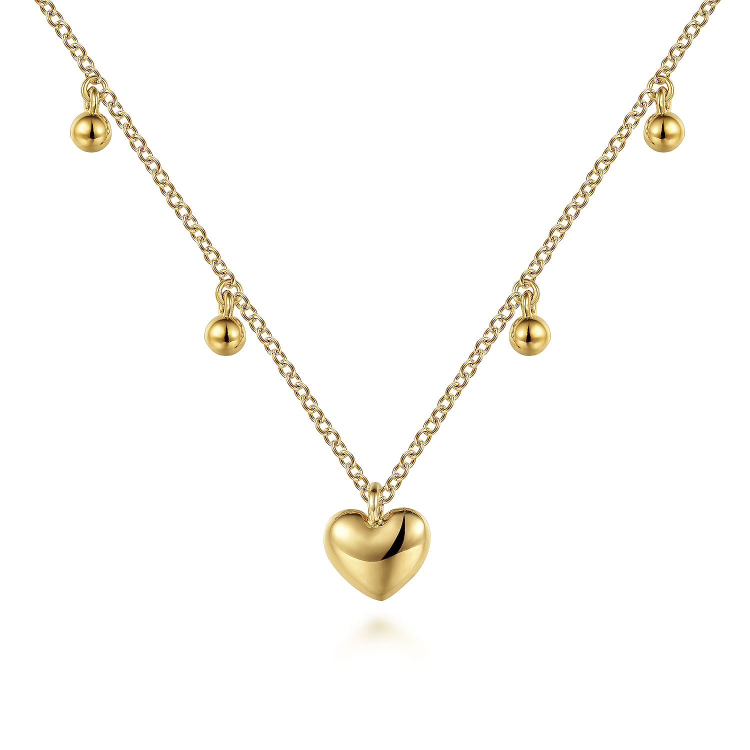14K Yellow Gold Bujukan Station Necklace with Heart Drop