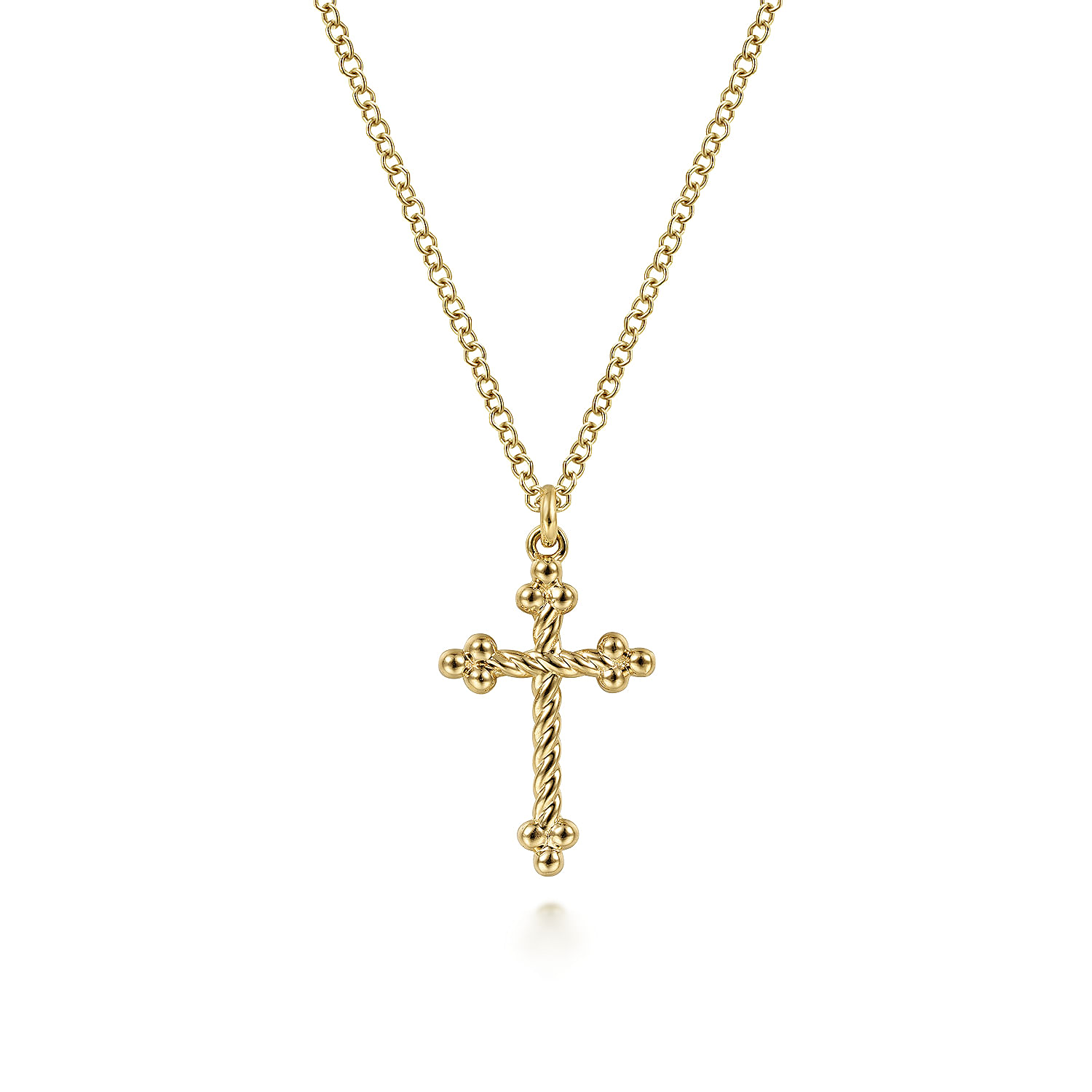 14K Yellow Gold Bujukan Twisted Rope Cross Pendant Necklace