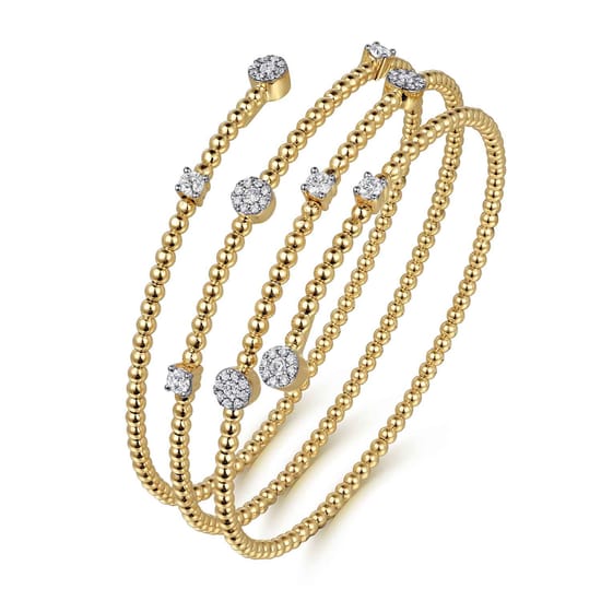 14K Yellow Gold Bujukan Wrap Diamond Bangle angle 2