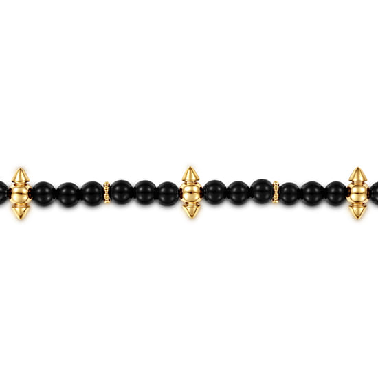 14K Yellow Gold Bujukan and Black Onyx Spike Station Bead Bracelet angle 2