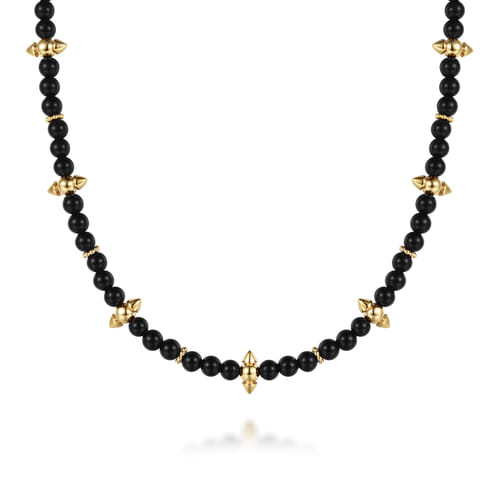 14K Yellow Gold Bujukan and Black Onyx Spike Station Bead Necklace 14K Yellow Gold Bujukan and Black Onyx Spike Station Bead Necklace