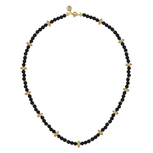 14K Yellow Gold Bujukan and Black Onyx Spike Station Bead Necklace 14K Yellow Gold Bujukan and Black Onyx Spike Station Bead Necklace