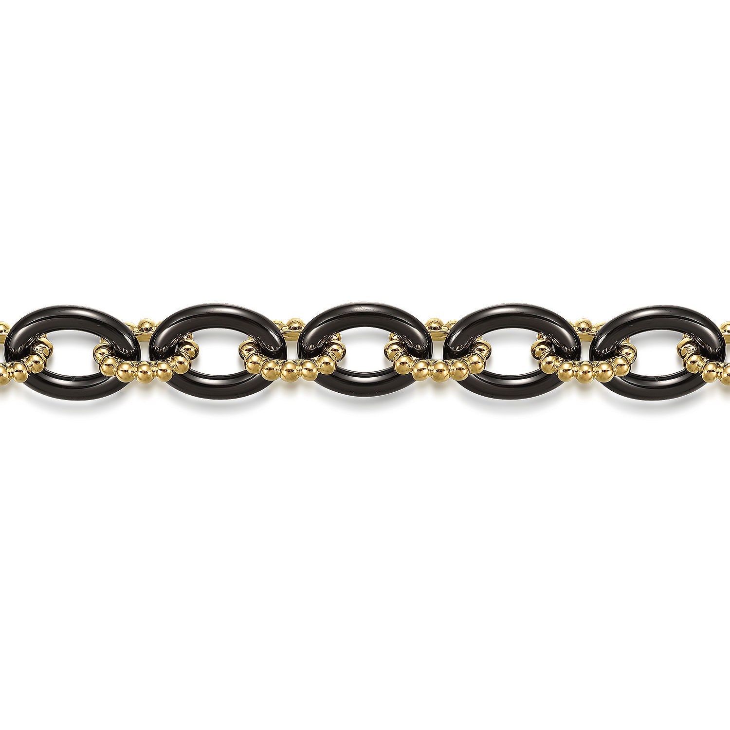 14K Yellow Gold Bujukan and Black Oval Ceramic Link Bracelet