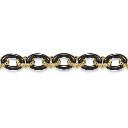 14K Yellow Gold Bujukan and Black Oval Ceramic Link Bracelet