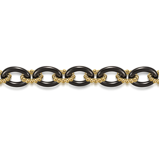 14K Yellow Gold Bujukan and Black Oval Ceramic Link Bracelet angle 2