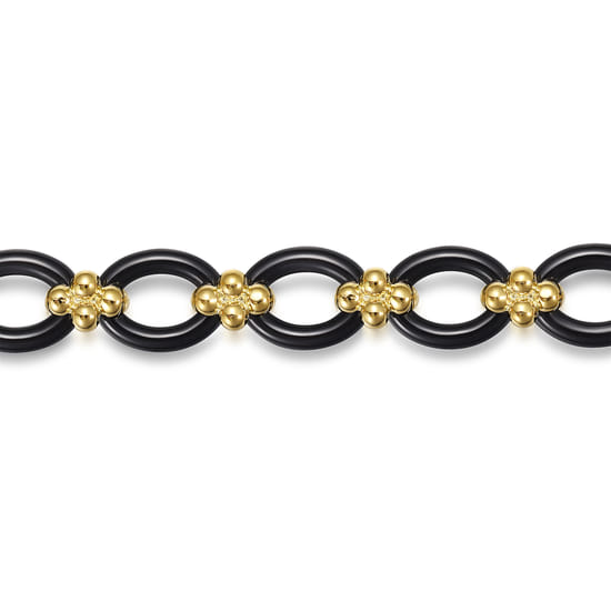 14K Yellow Gold Bujukan and Black Oval Ceramic Link Chain Tennis Bracelet angle 2