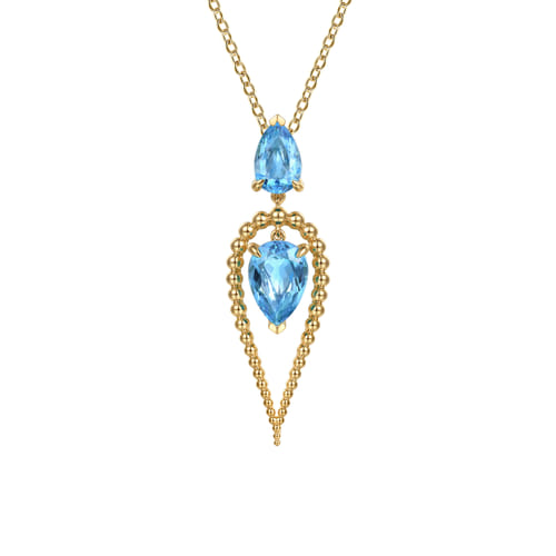 14K Yellow Gold Bujukan and Blue Topaz Pear Shape Pendant Drop Necklace 14K Yellow Gold Bujukan and Blue Topaz Pear Shape Pendant Drop Necklace