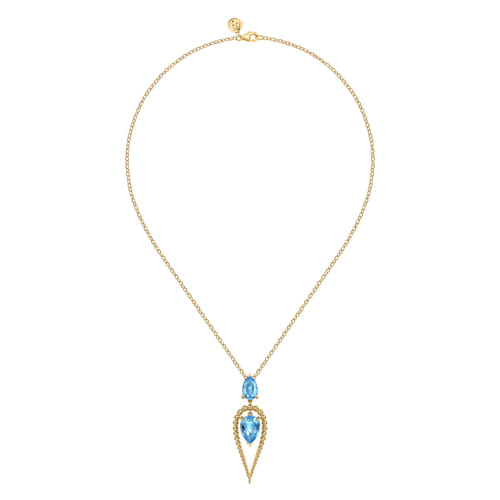 14K Yellow Gold Bujukan and Blue Topaz Pear Shape Pendant Drop Necklace 14K Yellow Gold Bujukan and Blue Topaz Pear Shape Pendant Drop Necklace