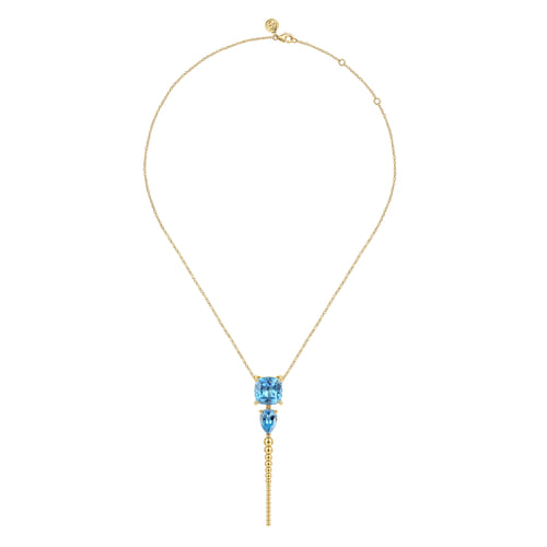 14K Yellow Gold Bujukan and Blue Topaz Pendant Drop Necklace