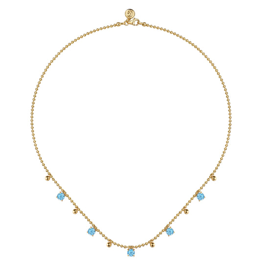 14K Yellow Gold Bujukan and Blue Topaz Station Necklace angle 2