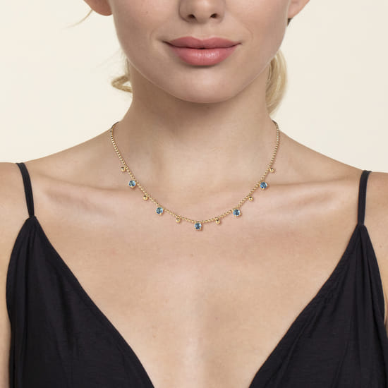 14K Yellow Gold Bujukan and Blue Topaz Station Necklace angle 3