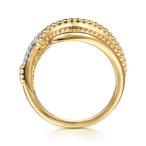 14K Yellow Gold Bujukan and Diamond Bypass Ring