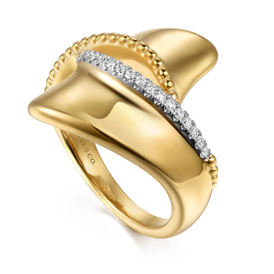 14K Yellow Gold Bujukan and Diamond Bypass Ring angle 3