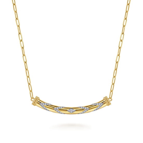 Gabriel - 14K Yellow Gold Bujukan and Diamond Chevron Bar Necklace
