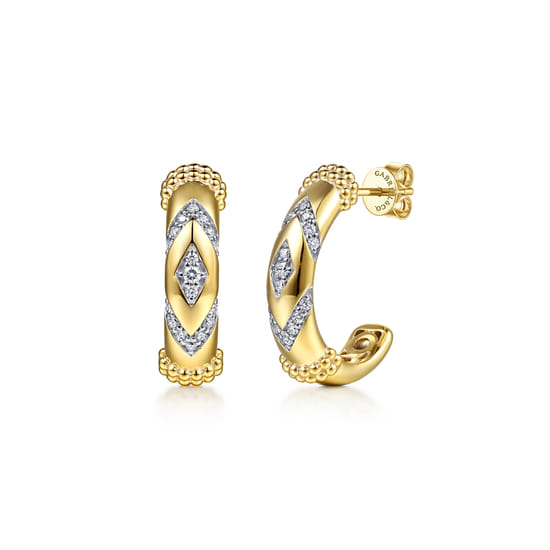 Gabriel - 14K Yellow Gold Bujukan and Diamond Chevron J Hoop Earrings