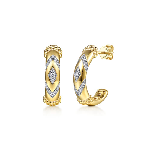 14K Yellow Gold Bujukan and Diamond Chevron J Hoop Earrings 14K Yellow Gold Bujukan and Diamond Chevron J Hoop Earrings
