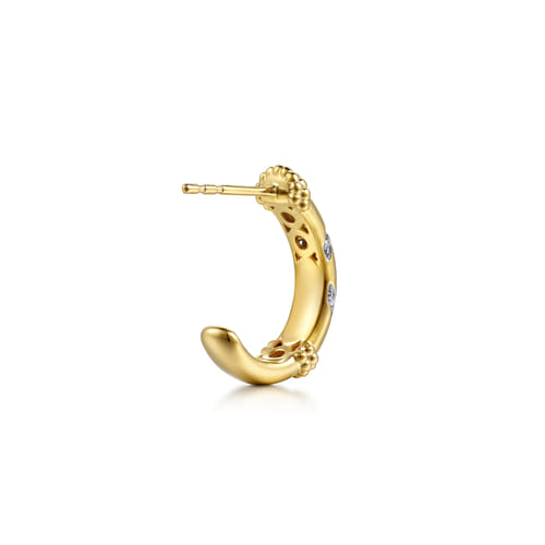 14K Yellow Gold Bujukan and Diamond Chevron J Hoop Earrings 14K Yellow Gold Bujukan and Diamond Chevron J Hoop Earrings