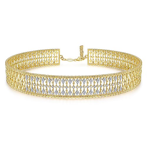 14K Yellow Gold Bujukan and Diamond Choker Necklace