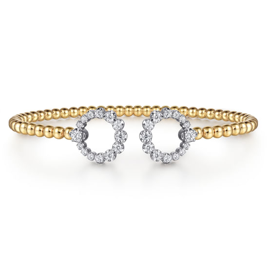 Gabriel - 14K Yellow Gold Bujukan and Diamond Circle Open Bangle Bracelet