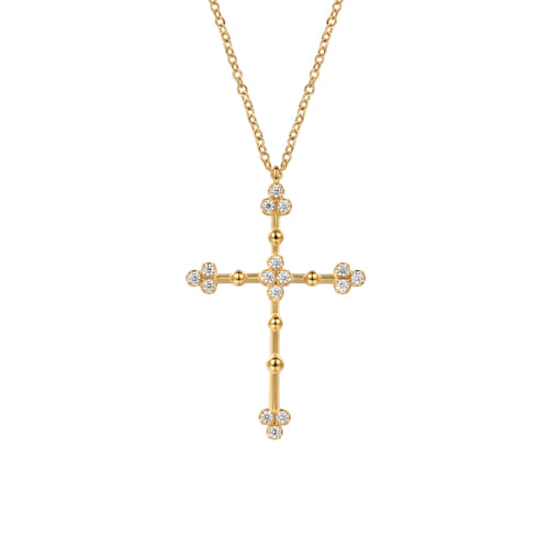 14K Yellow Gold Bujukan and Diamond Clover Cross Pendant Necklace