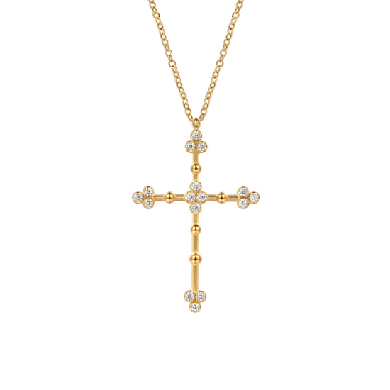 14K Yellow Gold Bujukan and Diamond Clover Cross Pendant Necklace