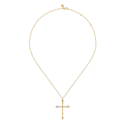 14K Yellow Gold Bujukan and Diamond Clover Cross Pendant Necklace