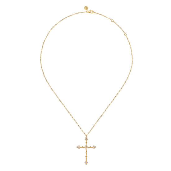 14K Yellow Gold Bujukan and Diamond Clover Cross Pendant Necklace angle 2