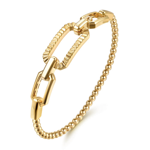 14K Yellow Gold Bujukan and Diamond Cut Link Bangle Bracelet