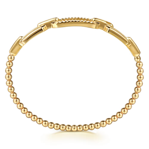 14K Yellow Gold Bujukan and Diamond Cut Link Bangle Bracelet