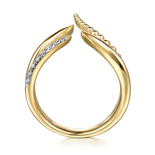 14K Yellow Gold Bujukan and Diamond Double Row Chevron Spike Ring