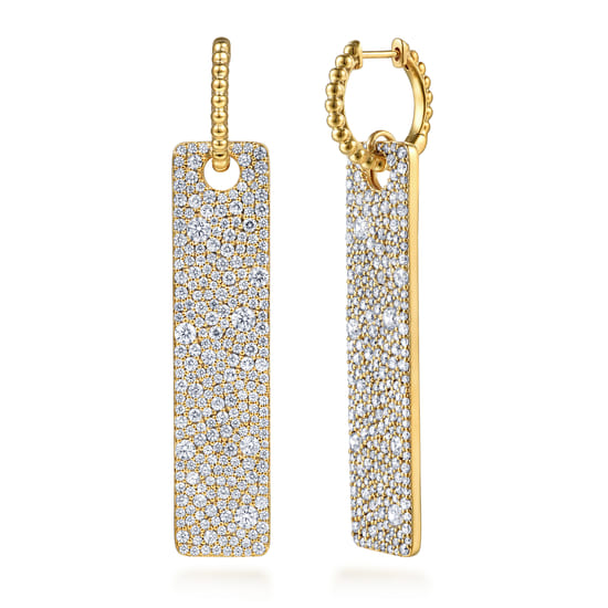 14K Yellow Gold Bujukan and Diamond Huggie Drop Earrings