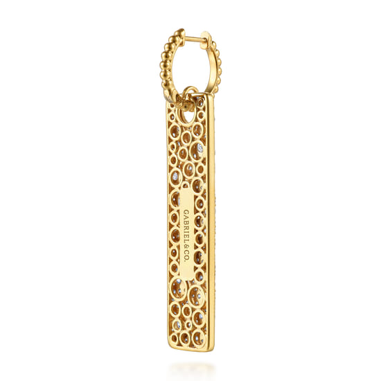 14K Yellow Gold Bujukan and Diamond Huggie Drop Earrings angle 2