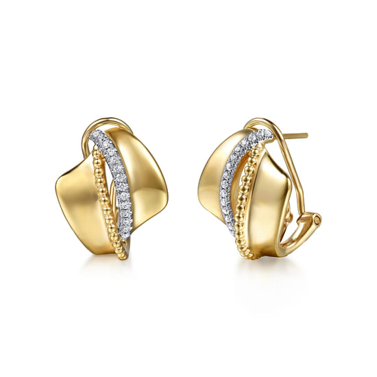 14K Yellow Gold Bujukan and Diamond Intricate Hoop Earrings