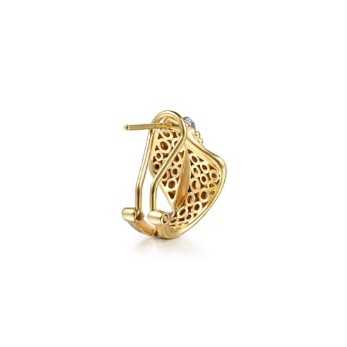 14K Yellow Gold Bujukan and Diamond Intricate Hoop Earrings