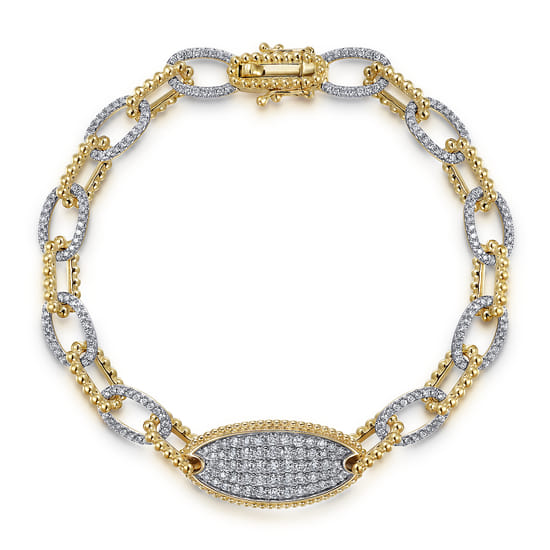 14K Yellow Gold Bujukan and Diamond Link Chain Bracelet
