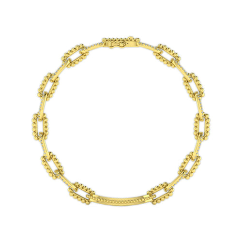 14K Yellow Gold Bujukan and Diamond Link Chain Bracelet