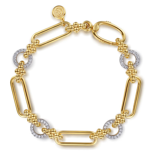 14K Yellow Gold Bujukan and Diamond Link Chain Tennis Bracelet