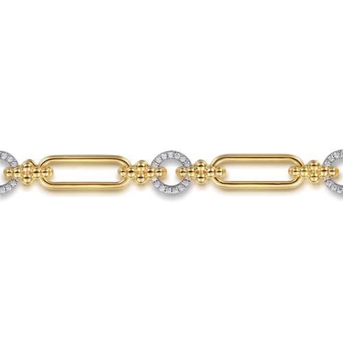 14K Yellow Gold Bujukan and Diamond Link Chain Tennis Bracelet