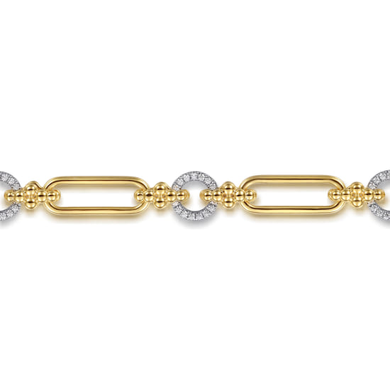 14K Yellow Gold Bujukan and Diamond Link Chain Tennis Bracelet angle 2