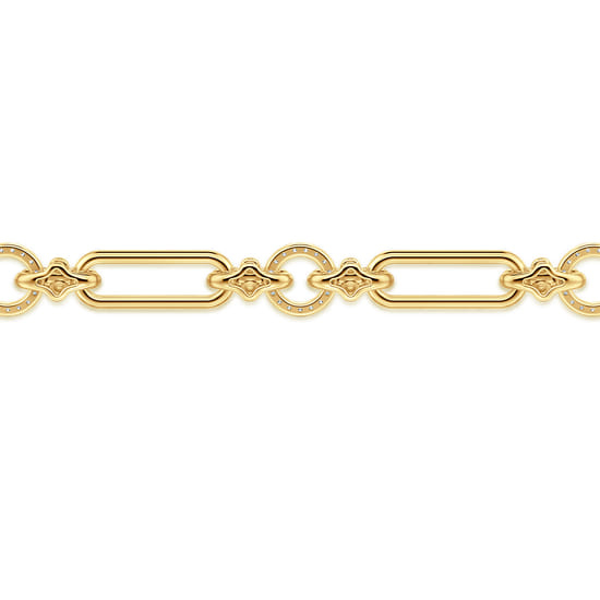14K Yellow Gold Bujukan and Diamond Link Chain Tennis Bracelet angle 4