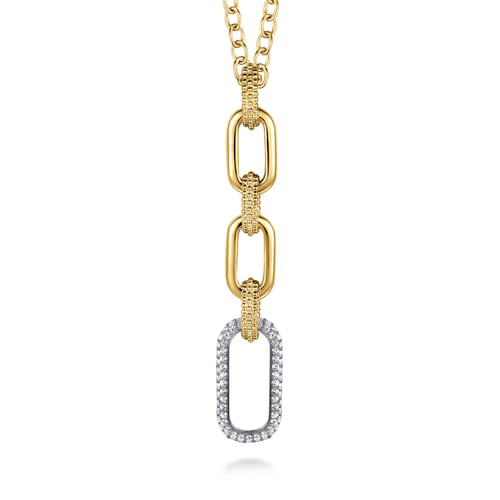 14K Yellow Gold Bujukan and Diamond Link Pendant Drop Necklace