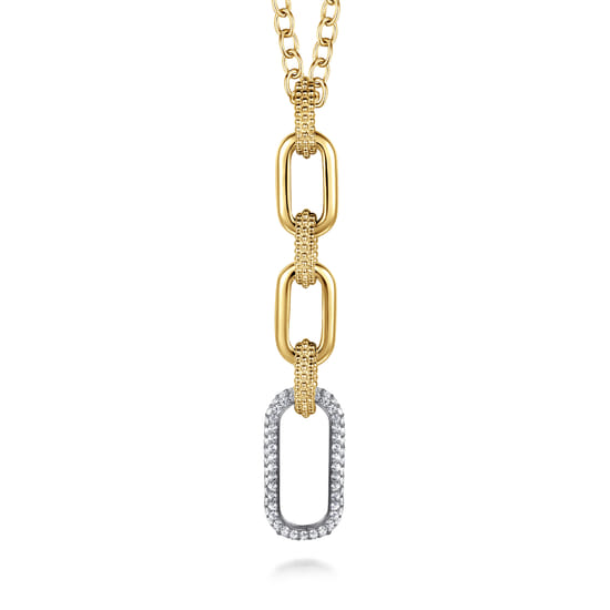 14K Yellow Gold Bujukan and Diamond Link Pendant Drop Necklace 14K Yellow Gold Bujukan and Diamond Link Pendant Drop Necklace