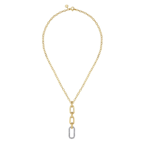 14K Yellow Gold Bujukan and Diamond Link Pendant Drop Necklace