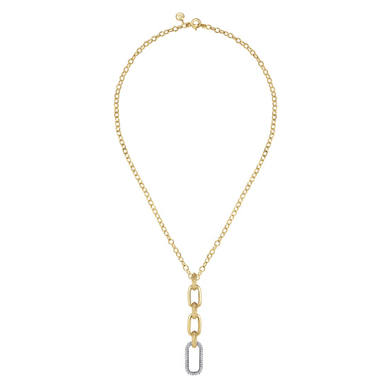 14K Yellow Gold Bujukan and Diamond Link Pendant Drop Necklace angle 2 14K Yellow Gold Bujukan and Diamond Link Pendant Drop Necklace angle 2