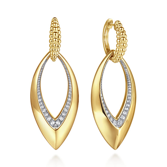 Gabriel - 14K Yellow Gold Bujukan and Diamond Marquise Huggie Drop Earrings